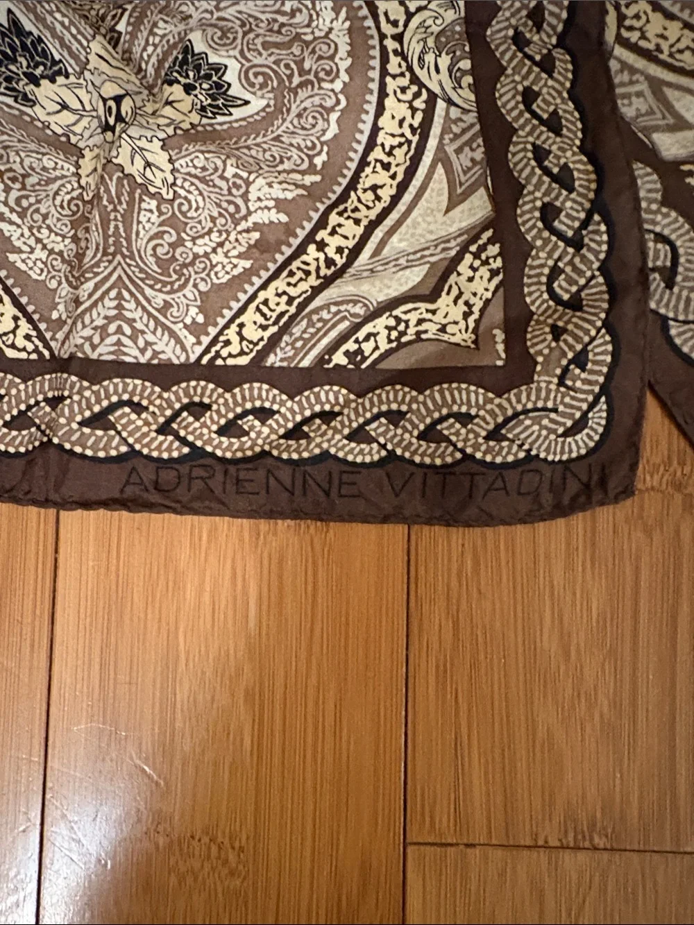 Vintage Adrienne Vittadini Brown and Cream Paisley Runner Tapestry 100% Silk
